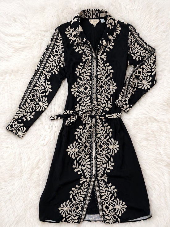 Elie Tahari Dresses & Skirts - Elie Tahari Black & Ivory Printed Tie Waist Dress Women’s Small Elegant Designer
